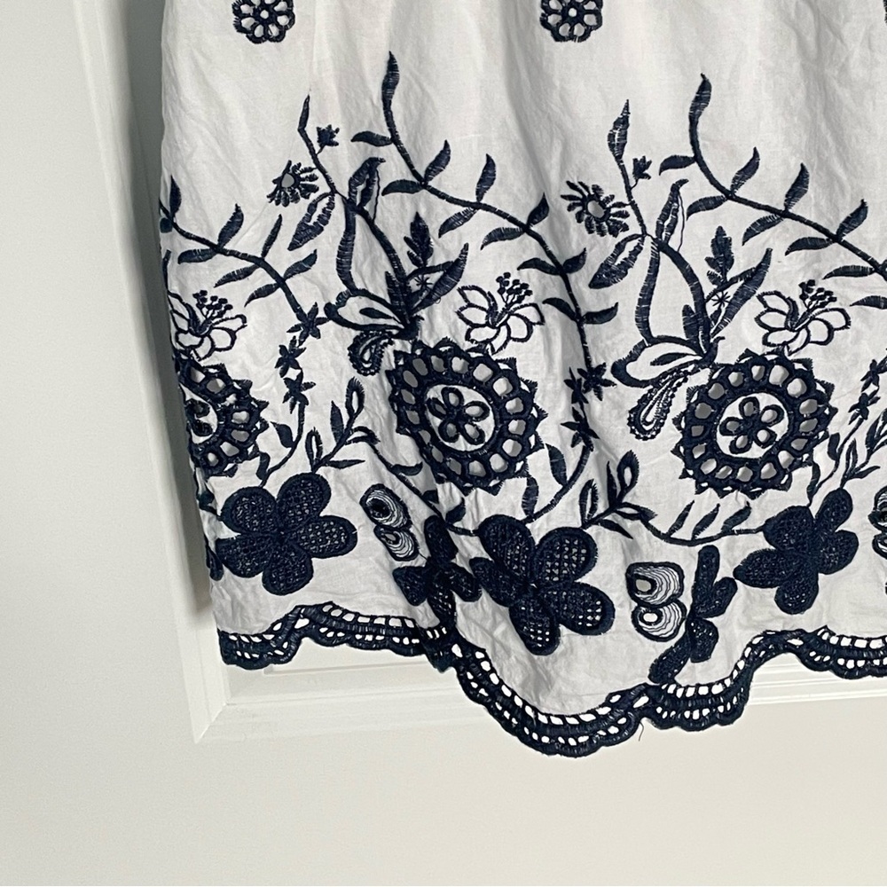Draper James White Tank Top with Navy Blue Embroidered Floral Border - Picture 6 of 16